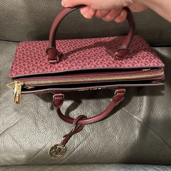 Michael Kors Burgundy and Gold Satchel - Picture 9 of 13